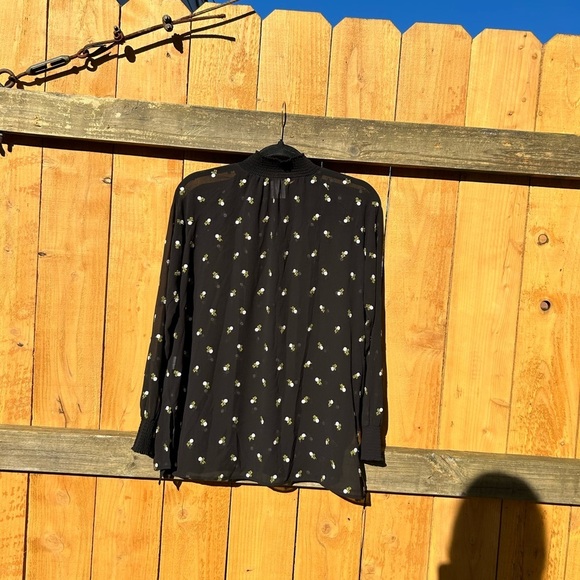 Cabi Floral Embroidered Smocked Neck Long‎ Sleeve Sheer Blouse, Xxs Oversized - Picture 7 of 10